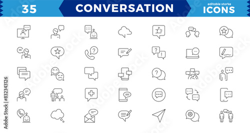 Dialogue, communication,Approved, Checkmark box and Social media message. Chat and quote line icons. Chat speech bubble, conversation or chatting related editable stroke outline icon.