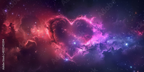 Heart-shaped nebula in the vast expanse of space with vibrant colors, capturing the cosmic beauty and wonder of the universe's natural art 