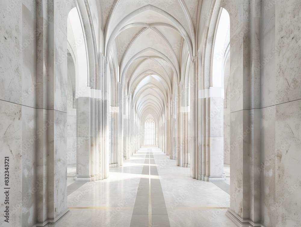 A long hallway with marble columns and arches A long hallway with marble columns and arches