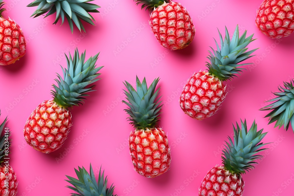 a small pineapples pattern with pink background color, without shadows, pop art a small pineapples pattern with pink background color, without shadows, pop art