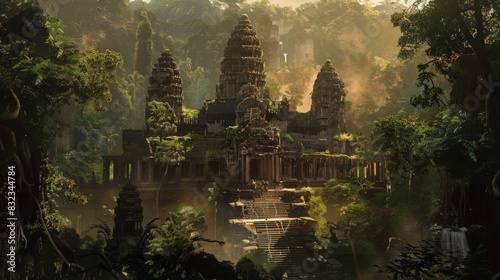 Ancient temple ruins in the jungle for adventure or fantasy themed designs photo