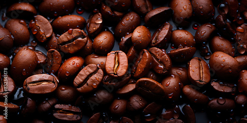 Fresh coffee beans banner. Coffee beans background. Close-up food photography photo