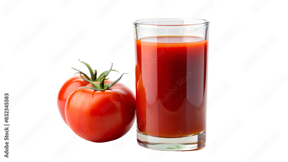 A refreshing glass of red tomato juice made from perfectly ripe tomatoes A refreshing glass of red tomato juice made from perfectly ripe tomatoes