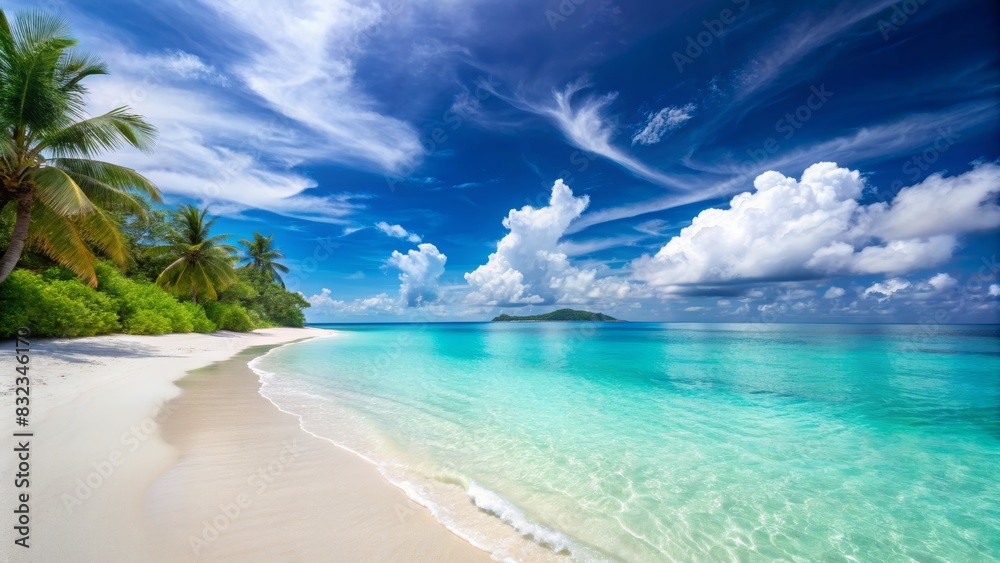 Serene Seaside Landscape with White Sands and Blue Skies Serene Seaside Landscape with White Sands and Blue Skies