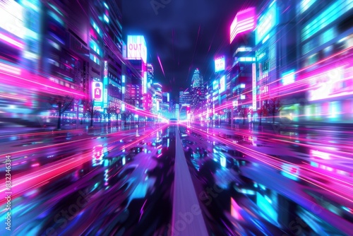 abtract colorful futuristic night city background tokyo neon signs long exposure lights 3d render 3d illustration 
