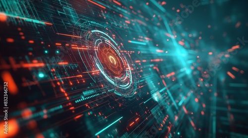 A visualization of a cyber attack being automatically detected and neutralized by an AI system, illustrated through abstract digital effects.