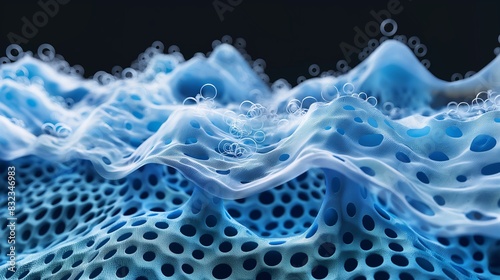 A visualization of an nanocomposite material used in building insulation, focusing on the microscopic air pockets that enhance its thermal properties. photo
