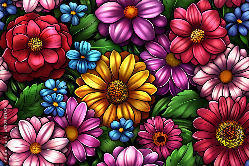 A colorful flower arrangement with a variety of flowers including daisies, roses A colorful flower arrangement with a variety of flowers including daisies, roses