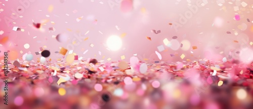 Celebration and colorful confetti party on pink abstract background