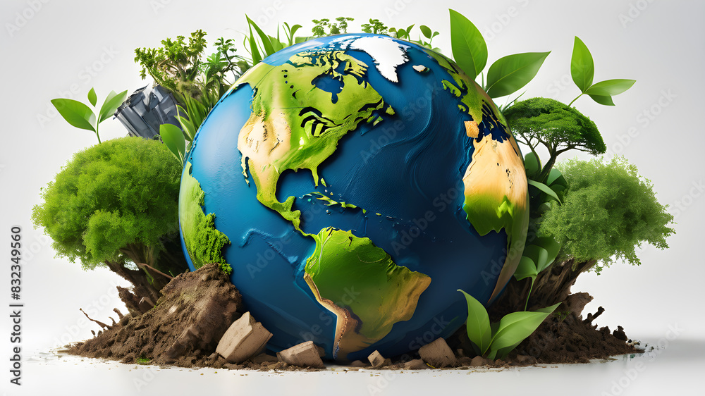 © Tark - Earth day concept on white background, World environment day. Generative AI © Tark - Earth day concept on white background, World environment day. Generative AI