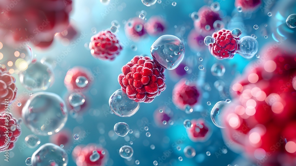 C Ricochuts of cancer cells and white. There were many cancerousfiber mesh on the surface of healthy cell in closeup view C Ricochuts of cancer cells and white. There were many cancerousfiber mesh on the surface of healthy cell in closeup view