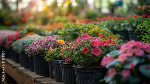Wallpaper Mural Various multicolored flowers growing in pots in greenhouse in garden center Torontodigital.ca