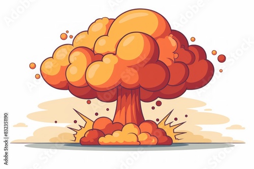 A playful and colorful cartoon illustration of an orange atomic explosion with vibrant streaks of light and energy radiating outwards. photo