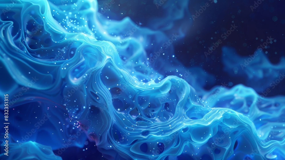 Digital art rendering of a fluid, wavy structure with a dominant blue color palette. The structure has a three-dimensional, organic appearance Digital art rendering of a fluid, wavy structure with a dominant blue color palette. The structure has a three-dimensional, organic appearance