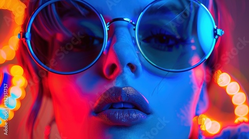 Fantasy Fashion: Extreme Closeup of Mixed-Race Model with Dramatic Blue Lighting and Neo-Effect