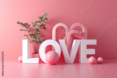 3d render of love Valentine's Day background. Pink and white