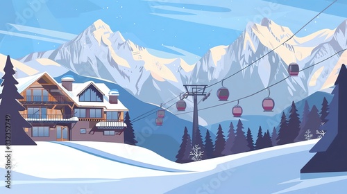 Alpine heights vector art flat design front view ski resort theme animation Complementary Color Scheme