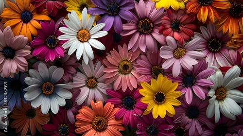 Colorful paper daisies arranged in an intricate pattern  showcasing the beauty of floral artistry and creativity.