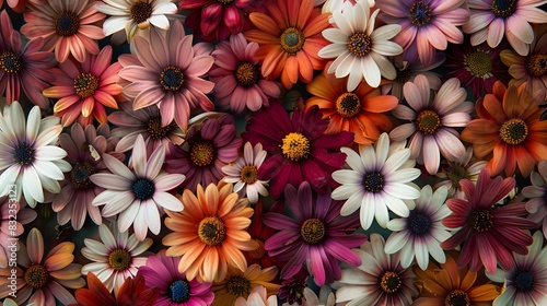 Colorful paper daisies arranged in an intricate pattern, showcasing the beauty of floral artistry and creativity.