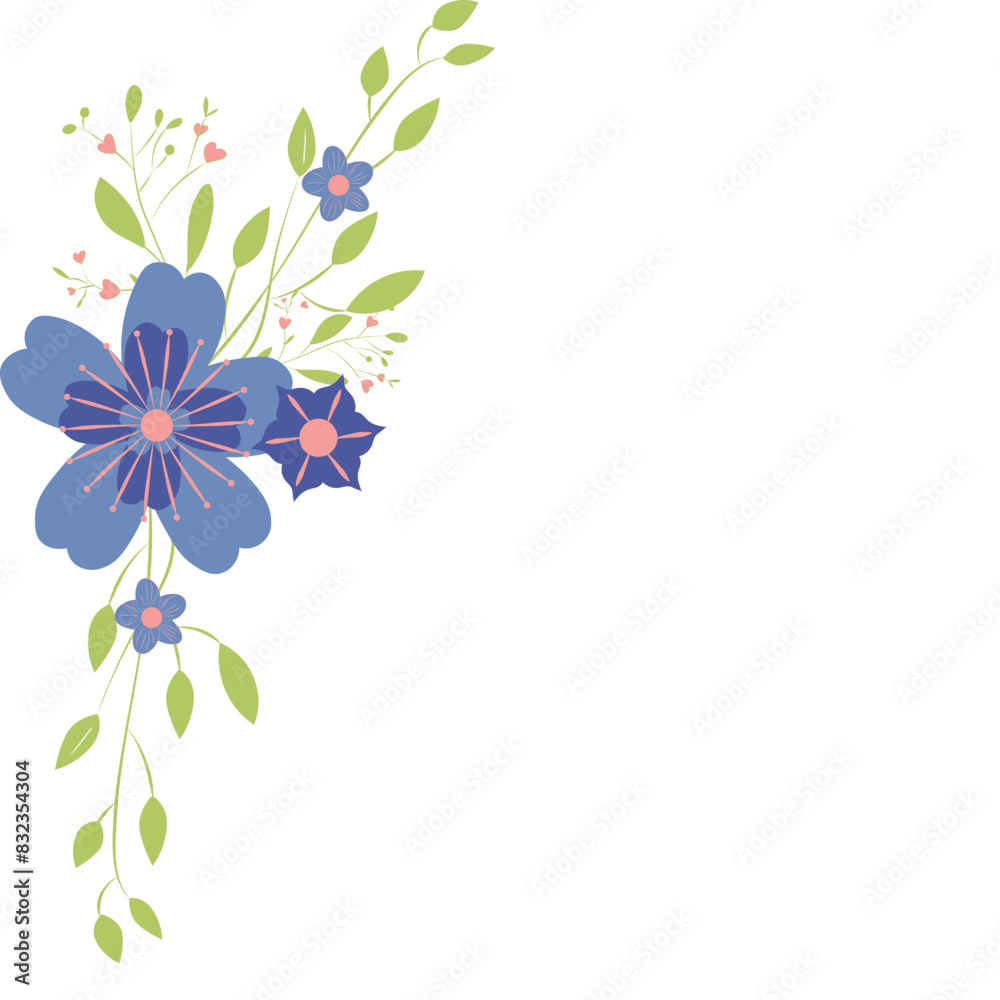 Flowers and leaves decorate the corner, suitable for weddings. Flowers and leaves decorate the corner, suitable for weddings.