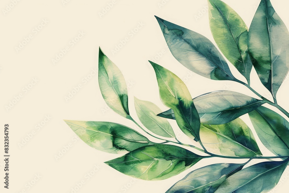 Artistic watercolor leaves on a light background, perfect for nature-themed decor, invitations, or botanical designs.