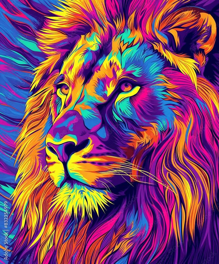 Vibrant Multicolored Lion Roaring With Abstract Background