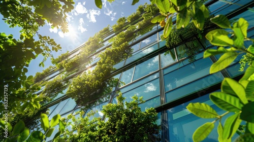 Close-up of a green building certification plaque being awarded to an office building, promoting sustainable architecture,