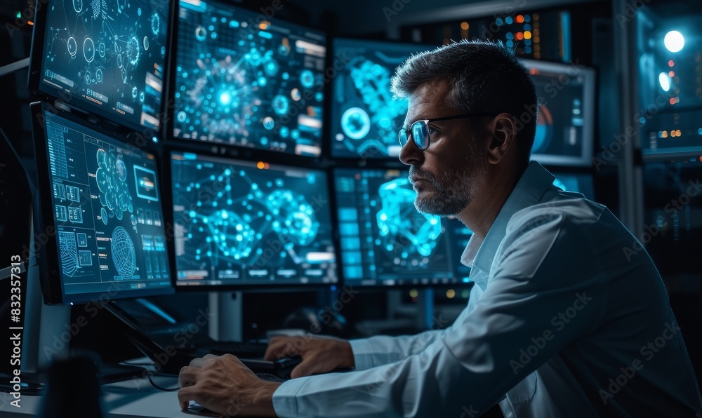 An AI researcher working late in a high-tech lab, surrounded by screens displaying complex algorithms and neural networks, reflecting the intense focus and innovation in the field of machine learning An AI researcher working late in a high-tech lab, surrounded by screens displaying complex algorithms and neural networks, reflecting the intense focus and innovation in the field of machine learning