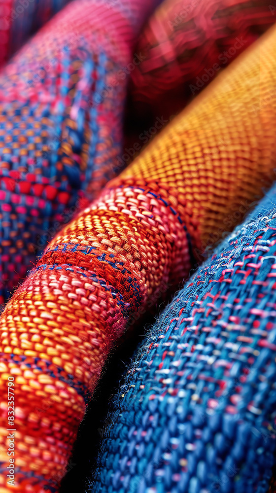 Close-Up on High-Quality Fabric Textures with Vibrant Colors Close-Up on High-Quality Fabric Textures with Vibrant Colors