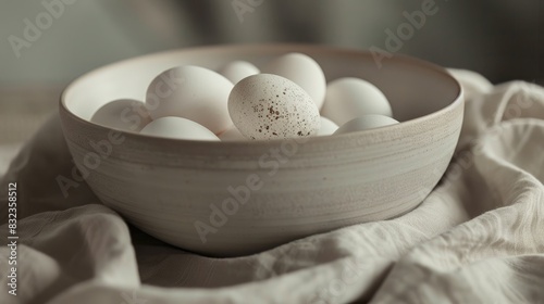 Bowl with eggs in a close up view