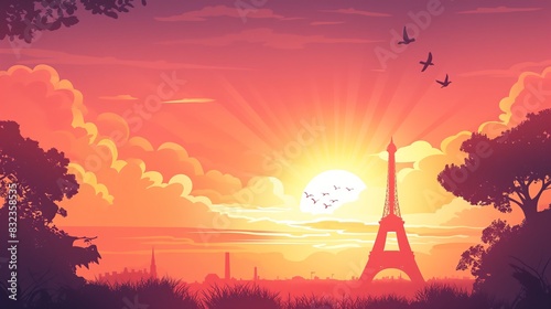 Magical Sunrise Over Paris With Eiffel Tower Surrounded by Colorful Cloudscape