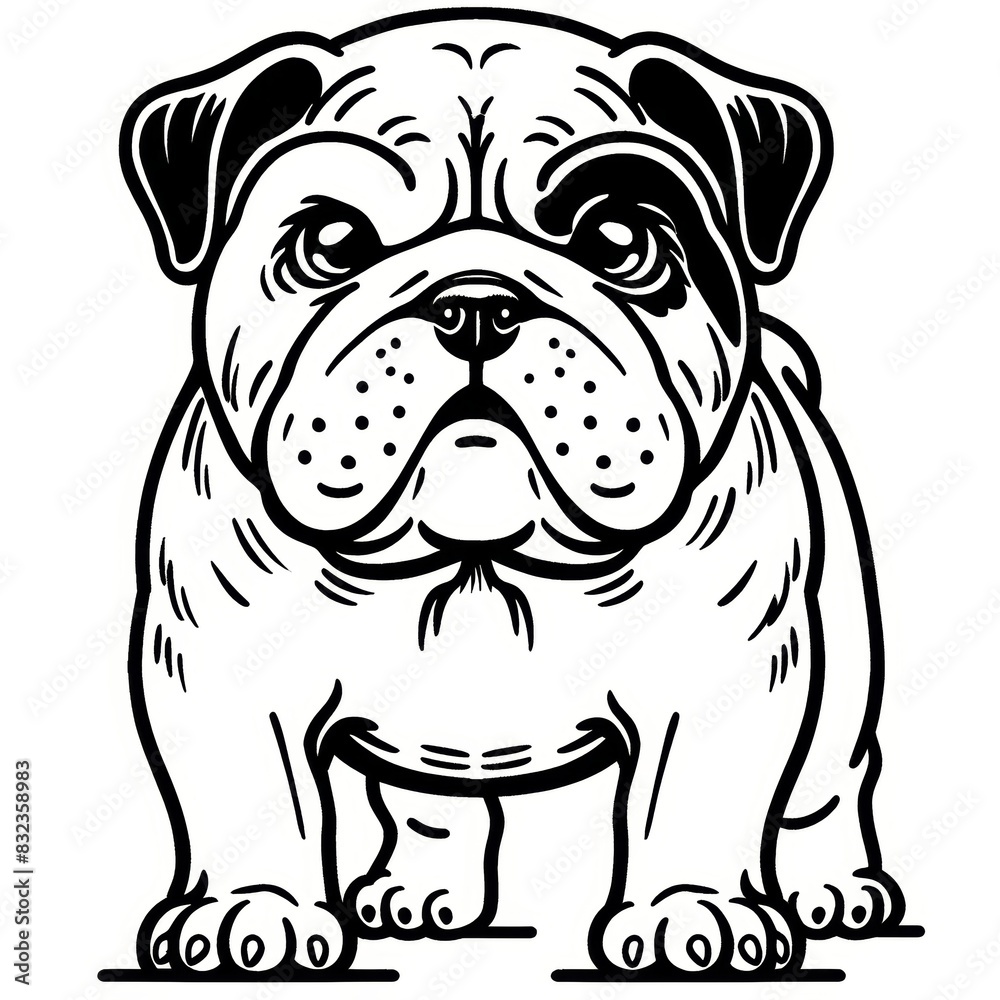 .black and white coloring page for adults featuring a Bulldog.