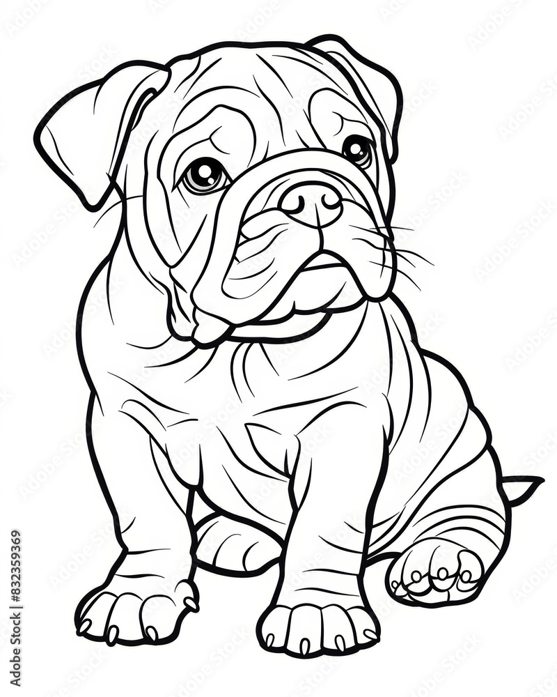 black and white vector of cute bulldog