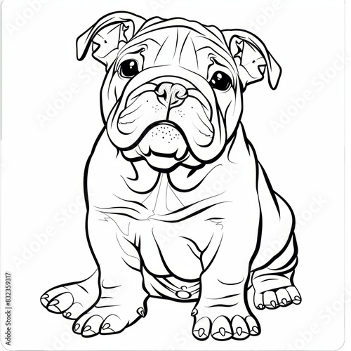 black and white vector of cute bulldog