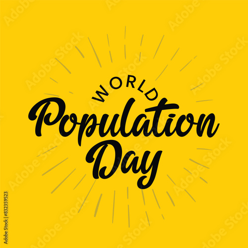 World Population Day typography vector template design. Population day poster  banner  greeting card. yellow background. 