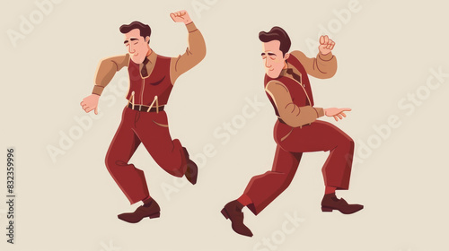 A man in a red suit is energetically dancing