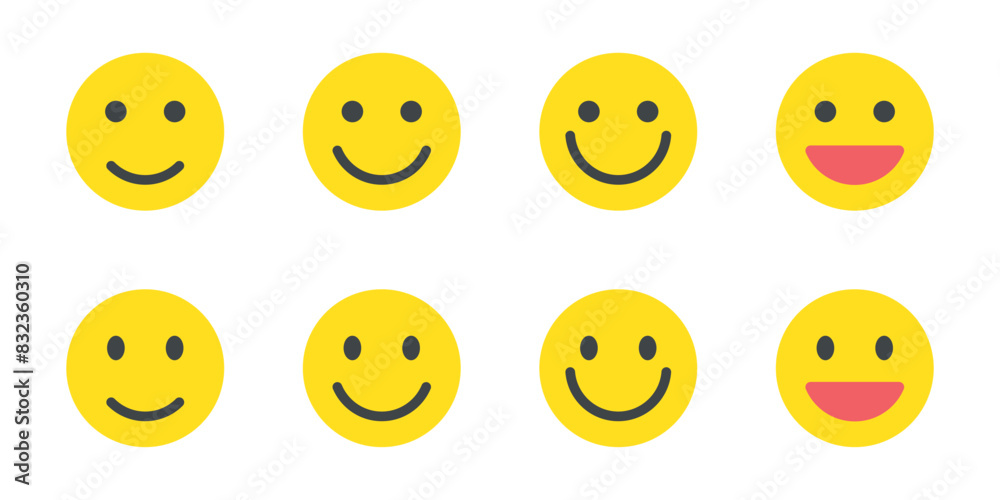 Smile face emoji icon set collection in flat style. Happy emoticon facial concept Smile face emoji icon set collection in flat style. Happy emoticon facial concept