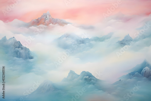 calming mountain peak above clouds. generative ai