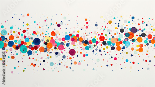 An isolated explosion of multicolored dots creates a captivating and dynamic composition against a pristine white background, embodying modernity and vibrancy with its playful design.