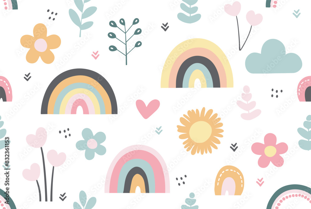 Fototapeta premium Seamless abstract pattern with hand drawn rainbow flower