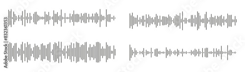 Equalizer interface. Set of voice message template. Audio chat speech. Music sound wave icon. Elements for mobile messenger, podcast online radio interface, music player or app. Waveform patterns.
