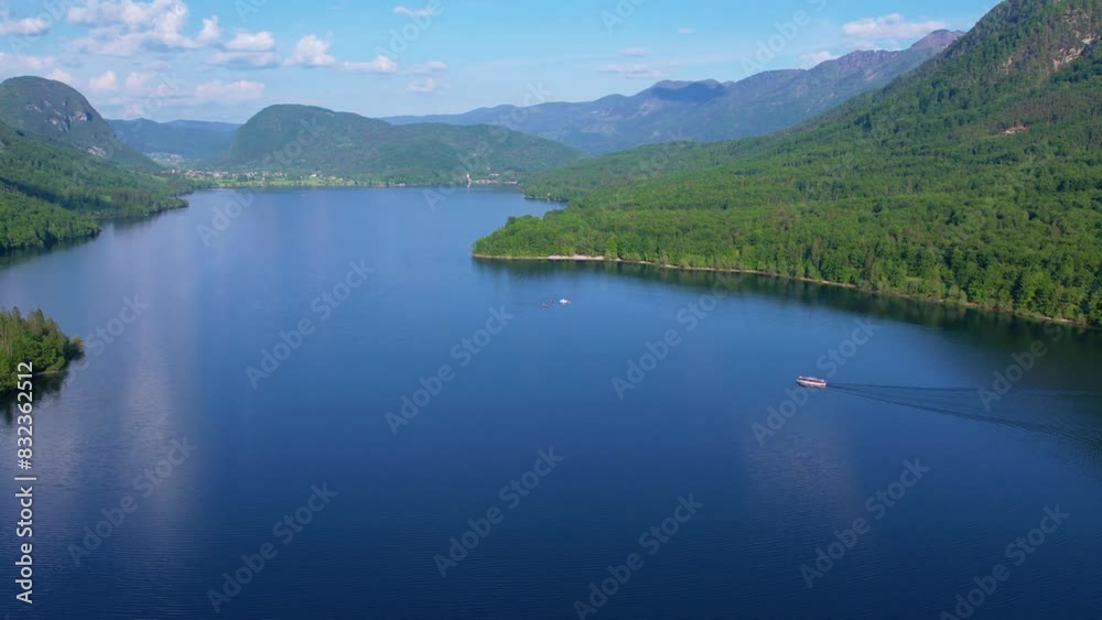 Aerial view of Bohinj lake in Julian Alps. Popular touristic destination in Slovenia. Triglav National Park Aerial view of Bohinj lake in Julian Alps. Popular touristic destination in Slovenia. Triglav National Park
