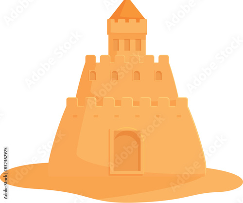 Colorful illustration of a detailed sandcastle, isolated on a white backdrop