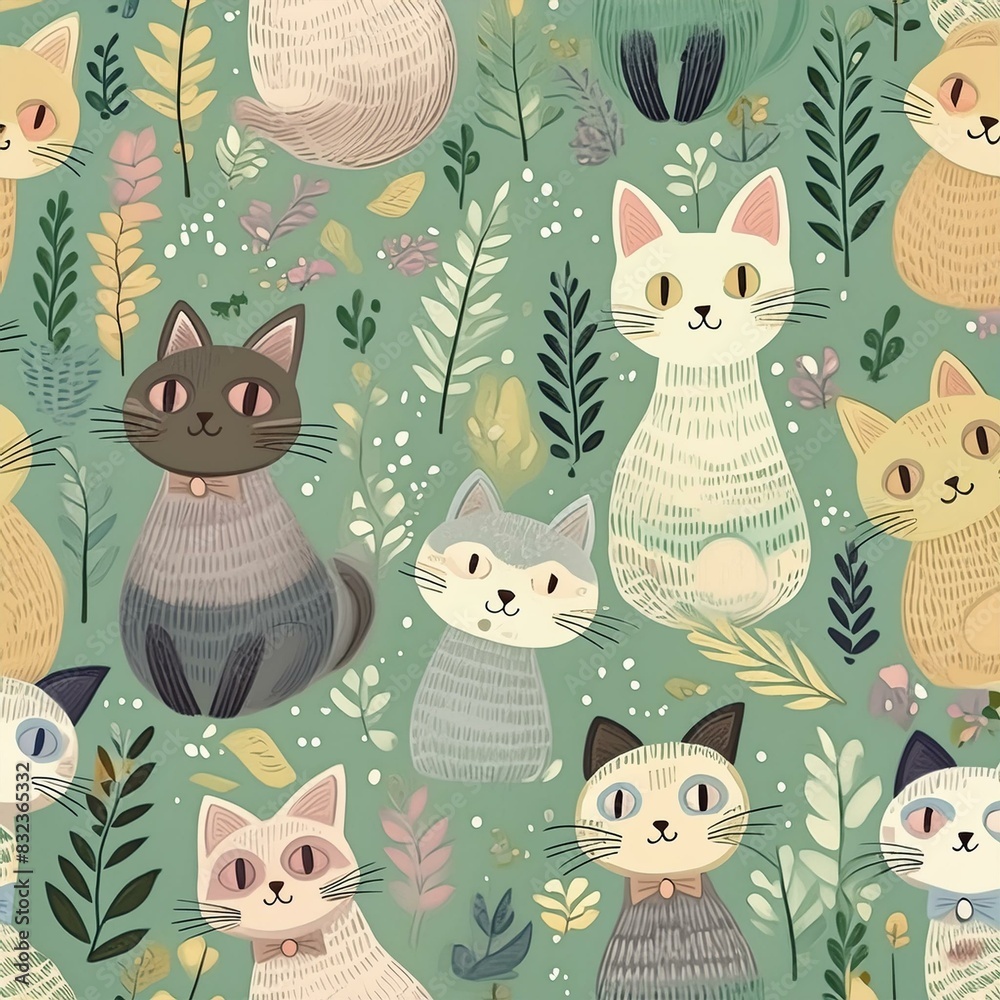 いろいろな猫たちが並んで集まったイラスト
いろいろな猫たちが並んで集まったイラスト
