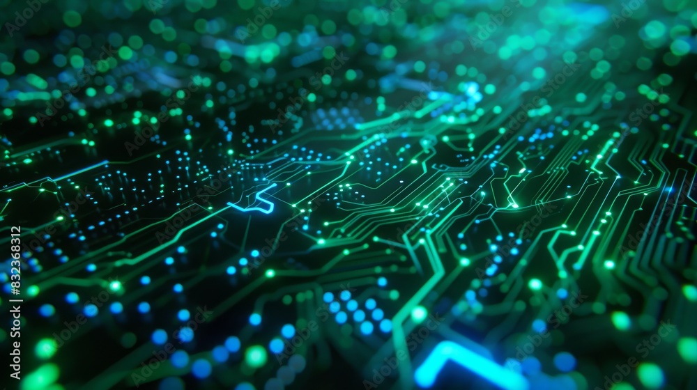 Neurocomputer chip in green and blue colors. Neurocomputer chip in green and blue colors.
