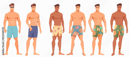Set of men in beach shorts.