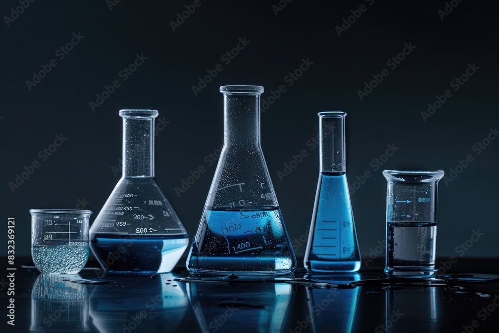 Chemistry Lab Equipment with Blue Substance Chemistry Lab Equipment with Blue Substance