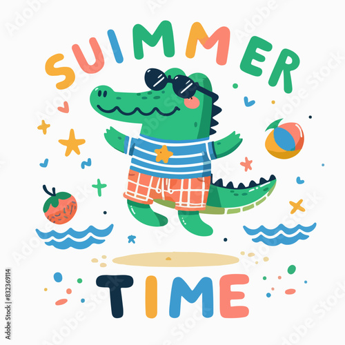 Cool crocodile summer time design vector illustration ready to print on t-shirts