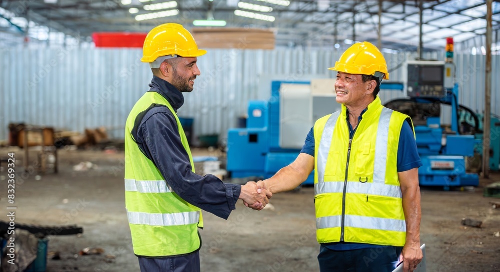 greeting by handshake touch fist and elbow of two engineer supervisor partnership in old factory. foreman greeting friend for good friendship colleague laborer in teamwork factory. greeting by handshake touch fist and elbow of two engineer supervisor partnership in old factory. foreman greeting friend for good friendship colleague laborer in teamwork factory.