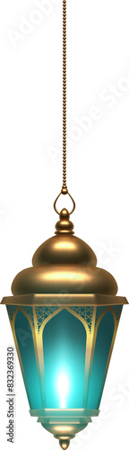 3D Islamic golden lamp elegant jade green light with chain